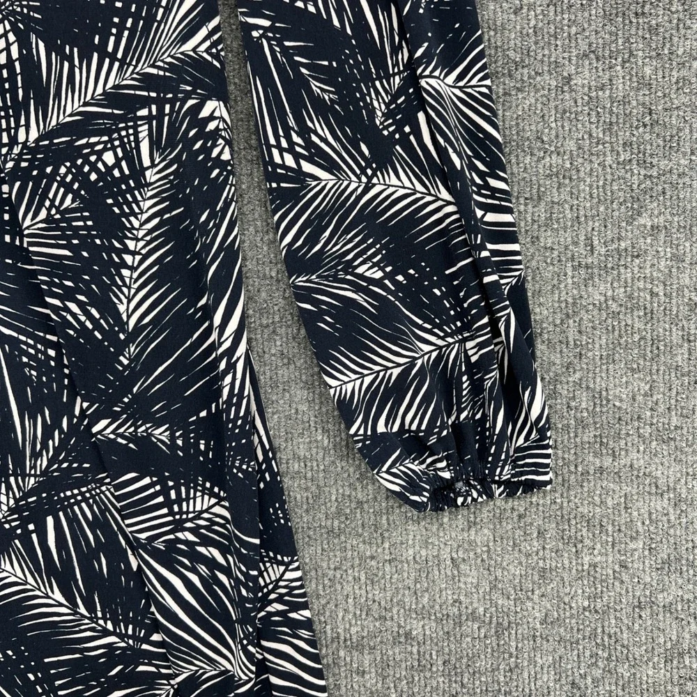 Michael Kors Palm Print Dress Womens S Navy White Long Sleeve Resort Tropical